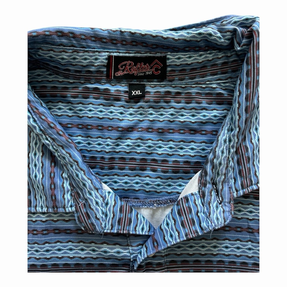 Rafter C Polo Shirt Mens 2XL Blue Western Print Performance Golf - Picture 3 of 5